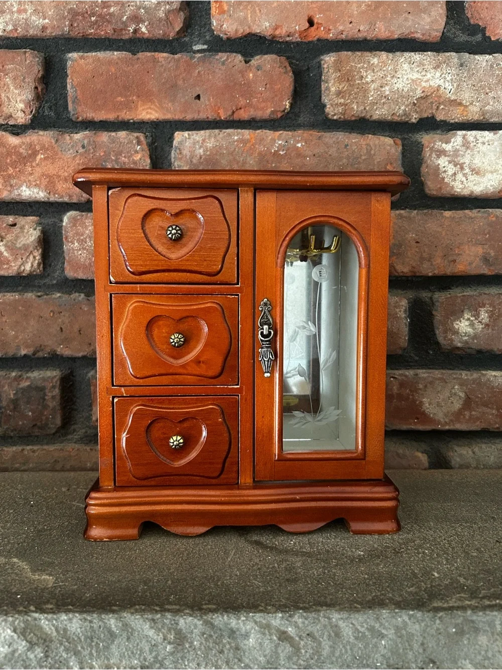 Vintage wooden jewelry box armoire Glass Doors & Drawers Organizer Armoire